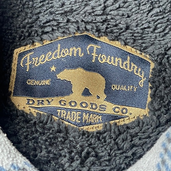 Freedom Foundry Mens Flannel Shirt Jacket Sherpa Lined Blue Plaid Medium - Picture 2 of 9